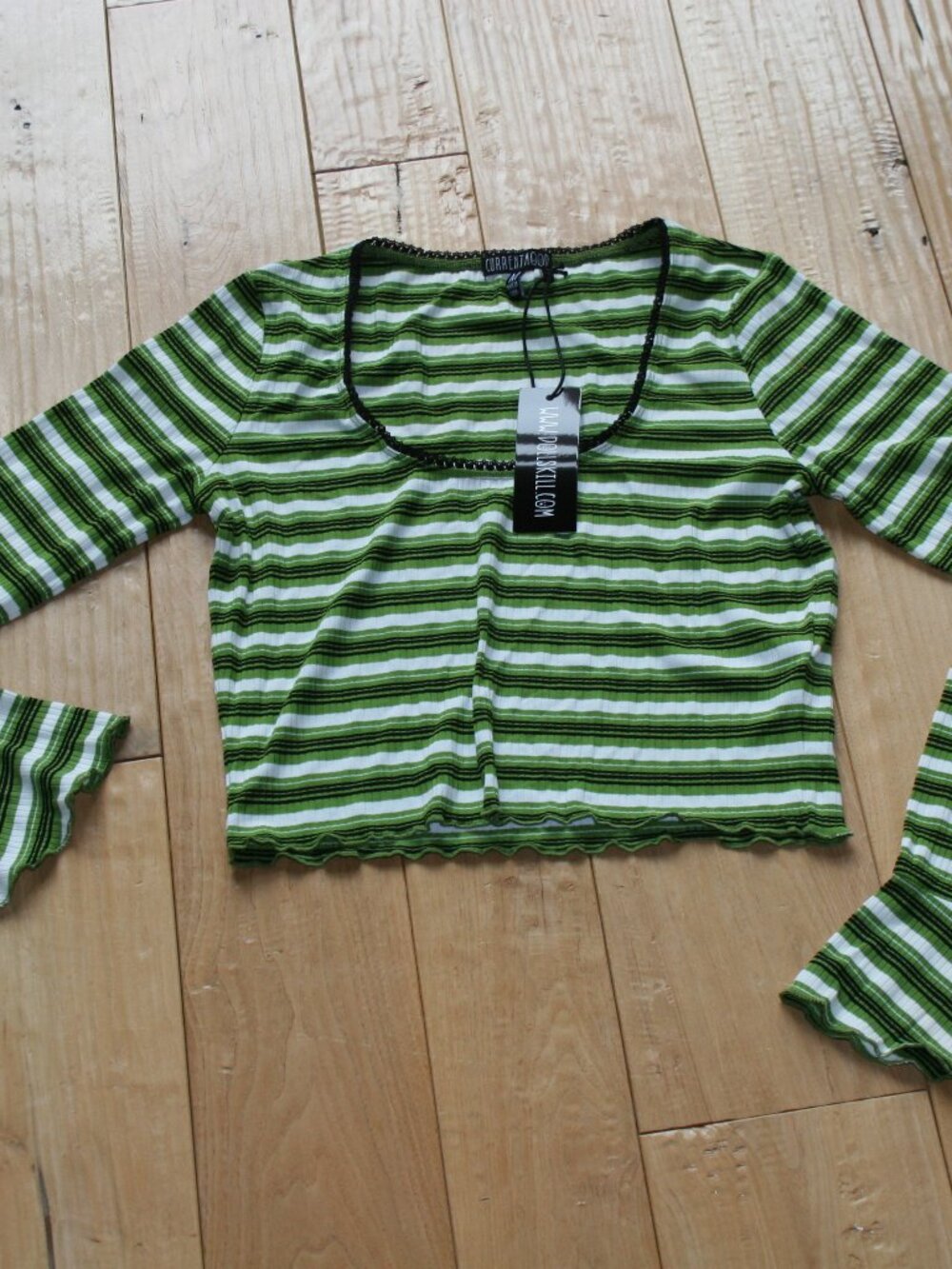 Current Mood -Cropped Green Stripped Top Size Medium